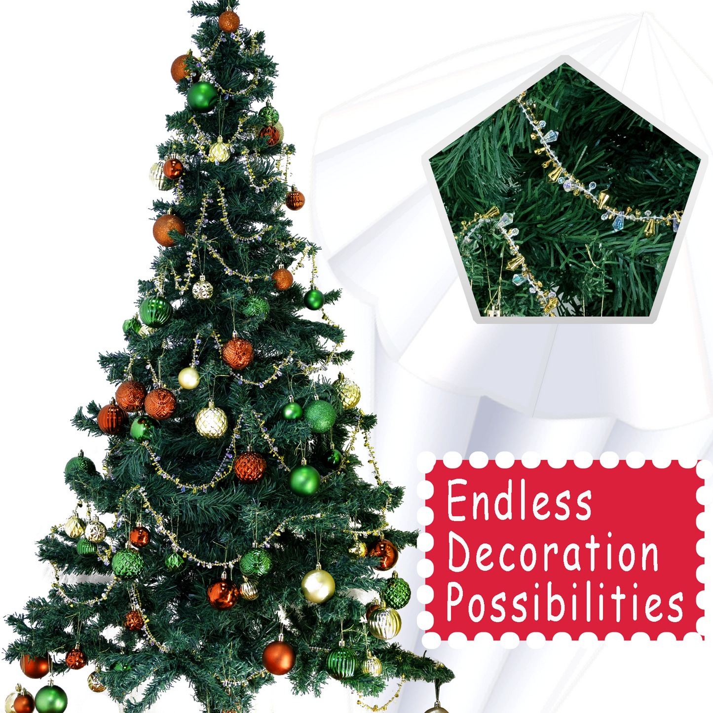 ULLIKI Sparkling Acrylic Diamond Christmas Decorations Set for Tree Ornaments, Beaded Garland Wreath Ribbon, Glass Crystal String, Table Party Wedding Door Window Hanging Decor