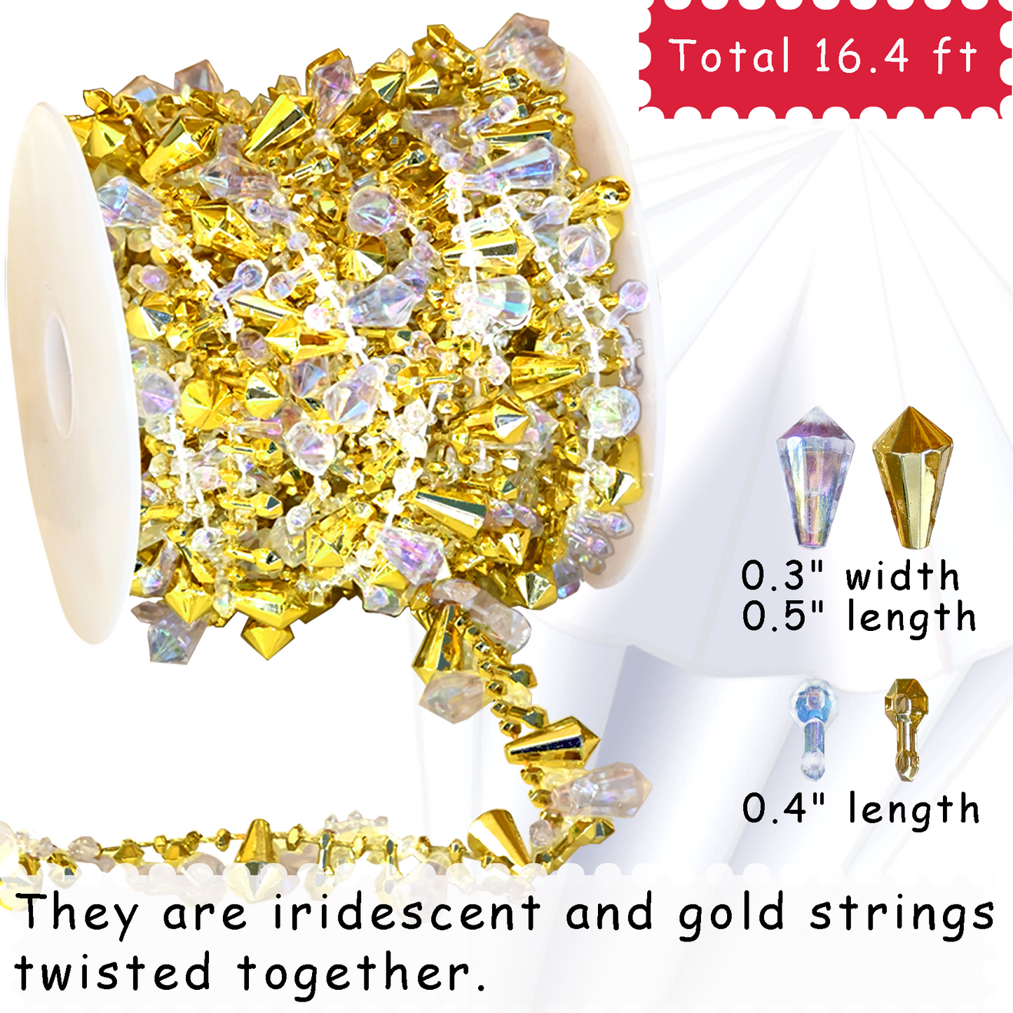ULLIKI Sparkling Acrylic Diamond Christmas Decorations Set for Tree Ornaments, Beaded Garland Wreath Ribbon, Glass Crystal String, Table Party Wedding Door Window Hanging Decor