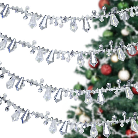 ULLIKI Sparkling Acrylic Diamond Christmas Decorations Set for Tree Ornaments, Beaded Garland Wreath Ribbon, Glass Crystal String, Table Party Wedding Door Window Hanging Decor Silver