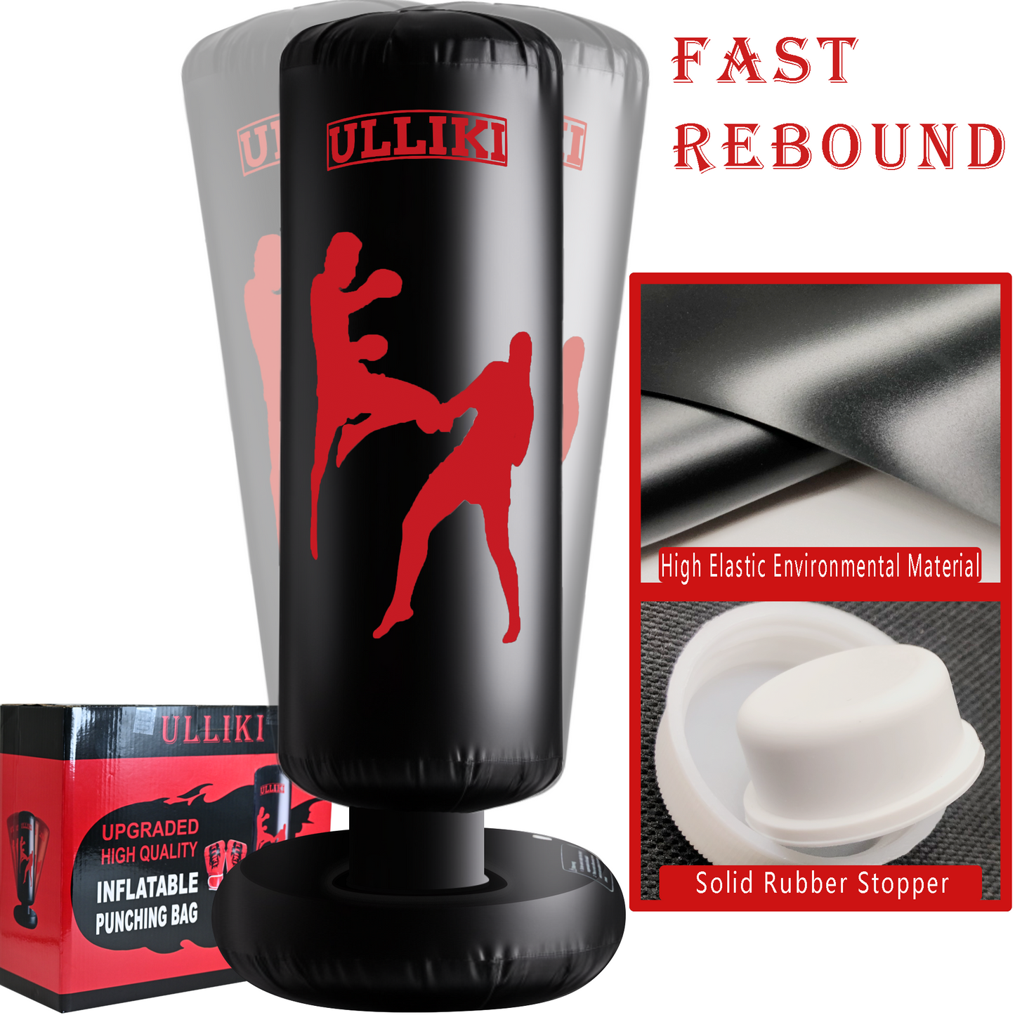 ULLIKI 65" Punching Bag for Adults and Kids with Gloves - Freestanding Heavy Boxing Bag, Inflatable Boxing Training Equipment Practice Daily Boxing Activities Gift for Kids, Men, Women, boy, Girl