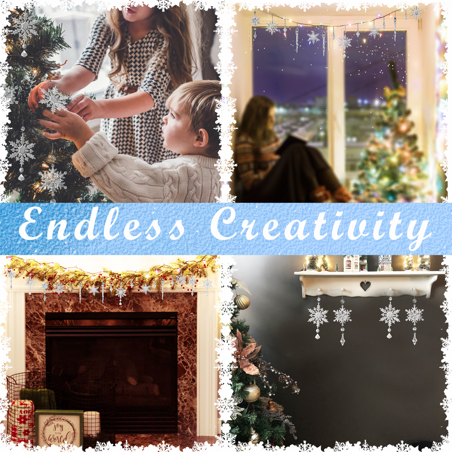 ULLIKI Christmas Tree Decorations Sets - Icicle Ornaments, Snowflake Decorations, and Clear Acrylic Hanging Crystals for an Enchanting Festive Xmas and New Year Celebration