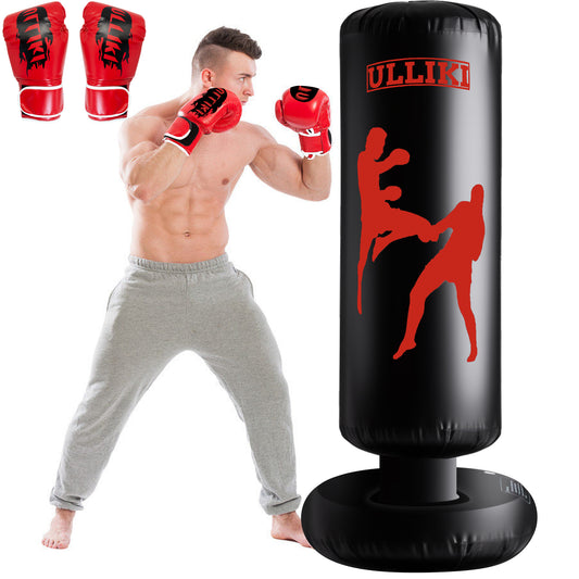 ULLIKI 65" Punching Bag for Adults and Kids with Gloves - Freestanding Heavy Boxing Bag, Inflatable Boxing Training Equipment Practice Daily Boxing Activities Gift for Kids, Men, Women, boy, Girl