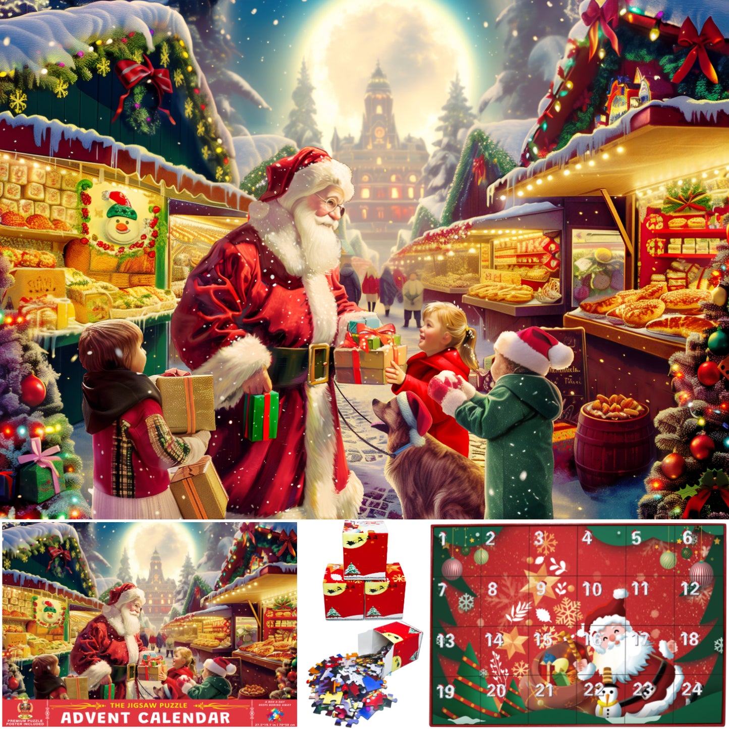 Amestrina Advent Calendar 2024 for Kids and Adults to Christmas Countdown, 1000 Pieces Puzzle Advent Calendar for Boys Girls Teens Women Men, Christmas Scene Jigsaw Puzzle Advent Calendar Gift for Familys (Red)