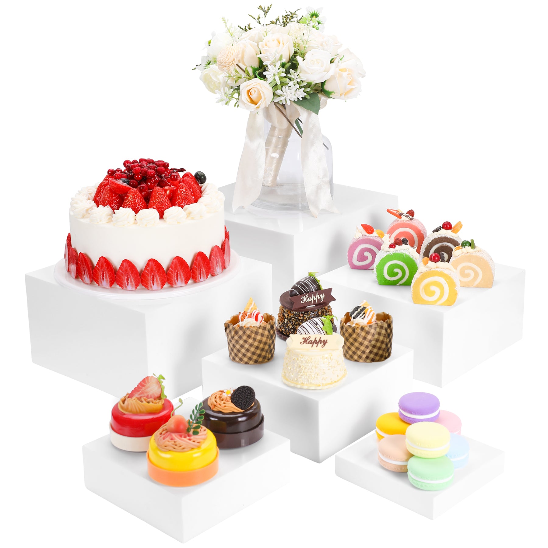 8 Stks Buffet Riser Voedsel Display Stands voor Buffet TafelDessert Sieraden Show Acryl Kubus Display Nesting Riser Zwart