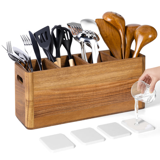 Cooking Utensil Holder for Kitchen Counter, Kitchen Utensil Holder for Countertop, Wooden Spoon Holder for Countertop