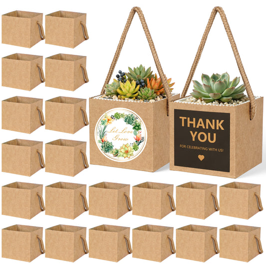 2.5 Inch Succulents Wrap Bags with Thank You &amp; Let Love Grow Stickers, Party Favor Boxes for Baby Shower Favors for Guests, Mini Gift Bags with Handles for Wedding Favors for Guests