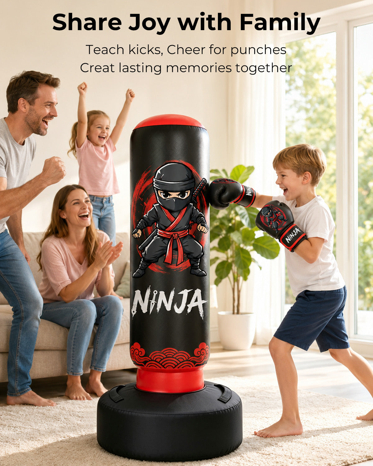 Inflatable Punching Bag for Kids 8-12, 66 in Kids Punching Bag with Gloves, 5-in-1 Ninja Boxing Bag for Karate, Taekwondo, MMA, Birthday Gift for Boys and Girls, Christmas Gift for Boys and Girls