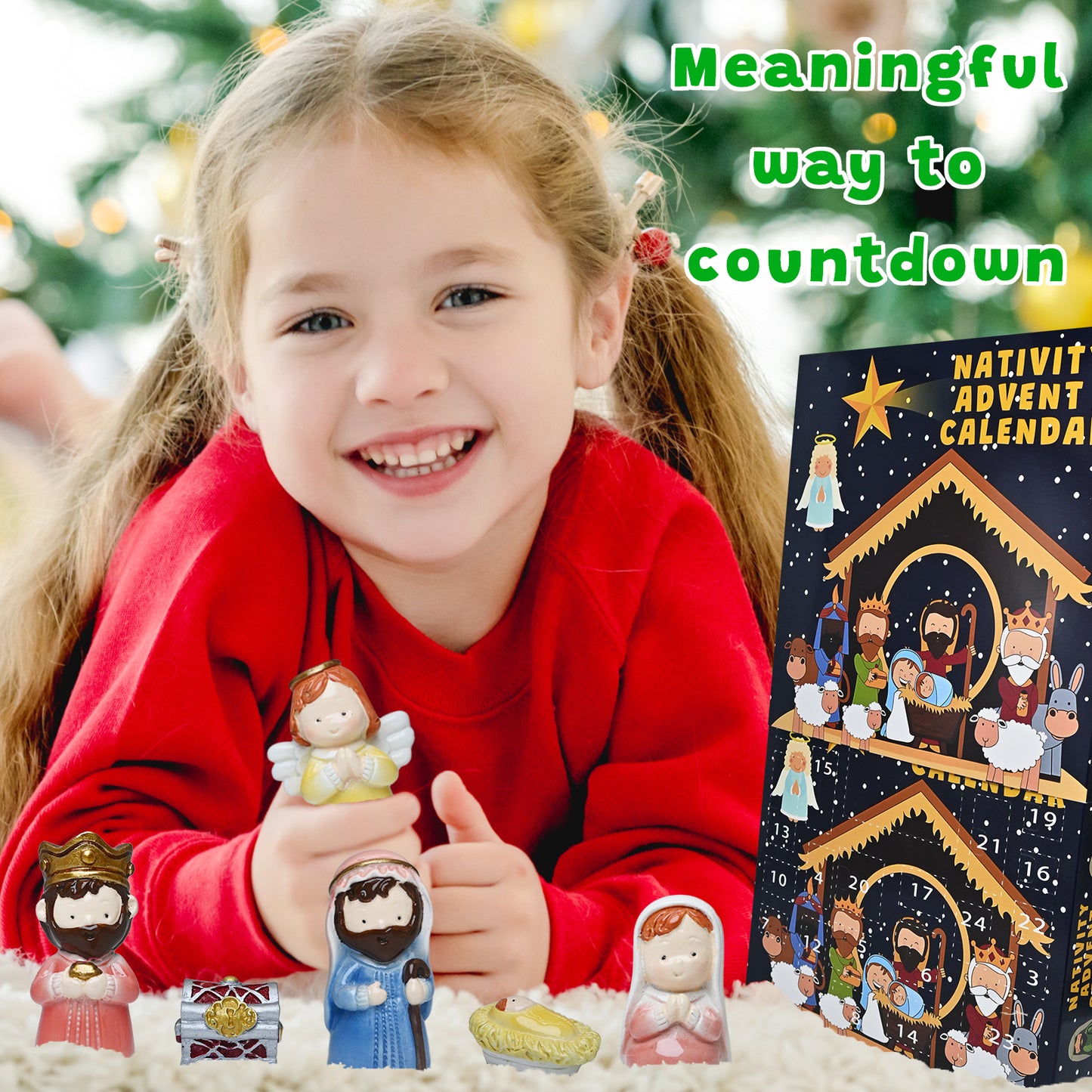 Amestrina Advent Calendar 2024 for Kids to Christmas Countdown, Nativity Advent Calendar for Girls Boys Teens Toddlers, Nativity Scene Set Christmas Advent Calendar Gifts for Friends Familys (Blue)