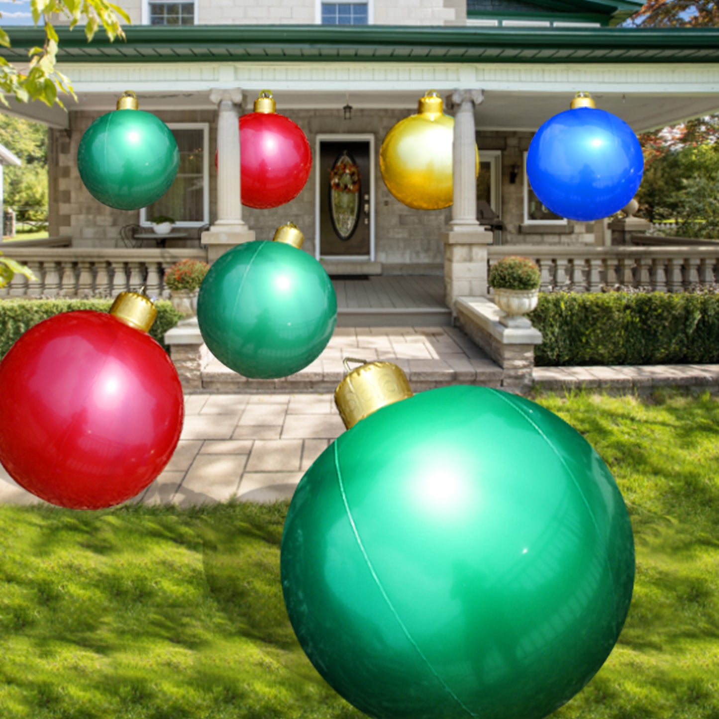 ULLIKI Christmas Decorations Inflatable Ball- Large PVC Outdoor Christmas Ornaments- Giant Hanging Yard Tree Decor for Outside Holiday (Gold)