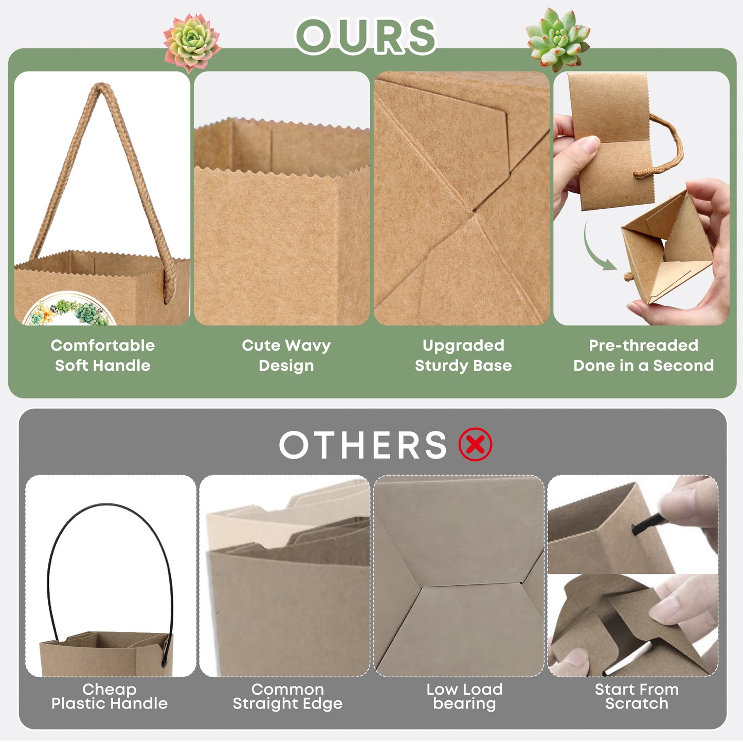 2.5 Inch Succulents Wrap Bags with Thank You &amp; Let Love Grow Stickers, Party Favor Boxes for Baby Shower Favors for Guests, Mini Gift Bags with Handles for Wedding Favors for Guests