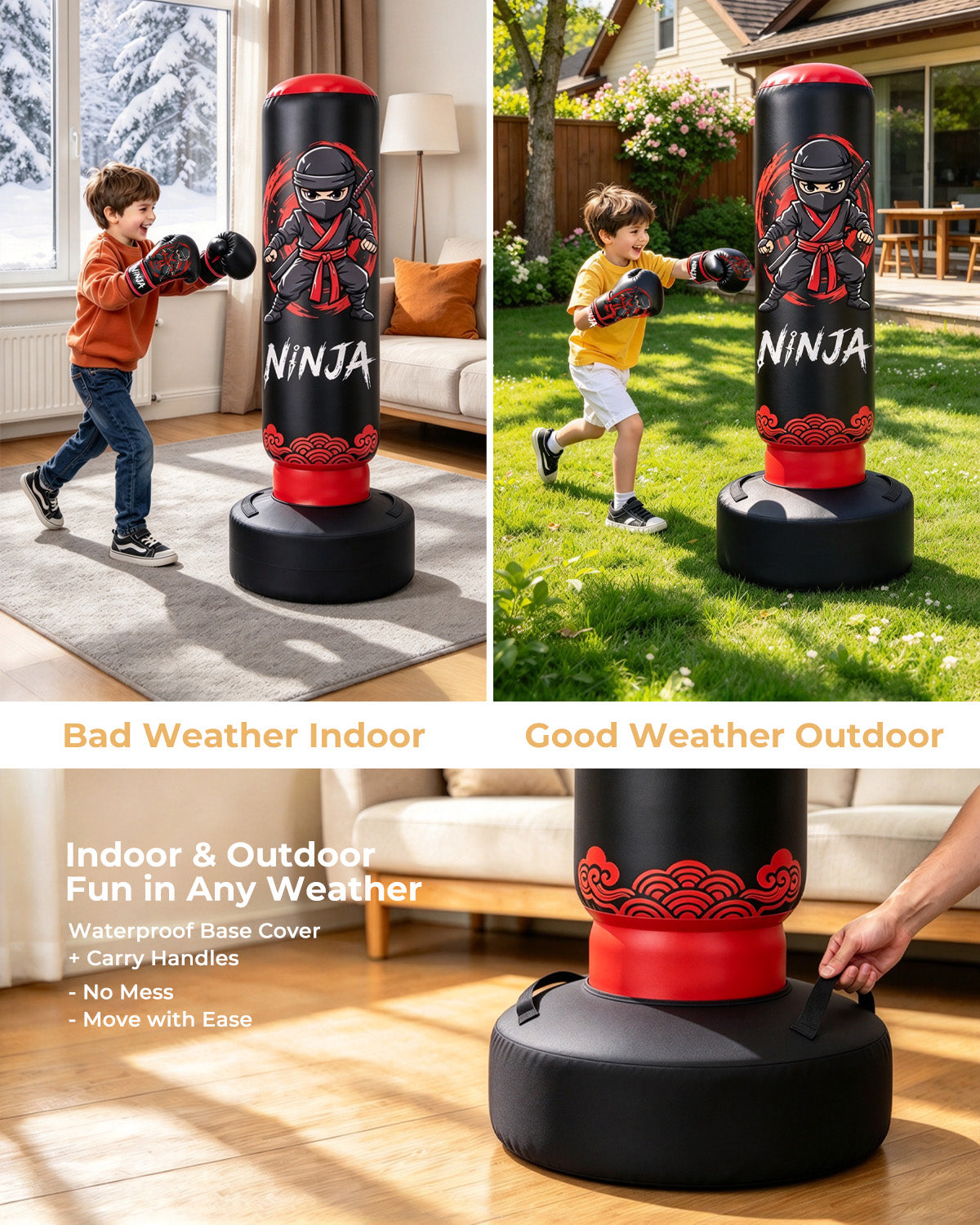 Inflatable Punching Bag for Kids 8-12, 66 in Kids Punching Bag with Gloves, 5-in-1 Ninja Boxing Bag for Karate, Taekwondo, MMA, Birthday Gift for Boys and Girls, Christmas Gift for Boys and Girls
