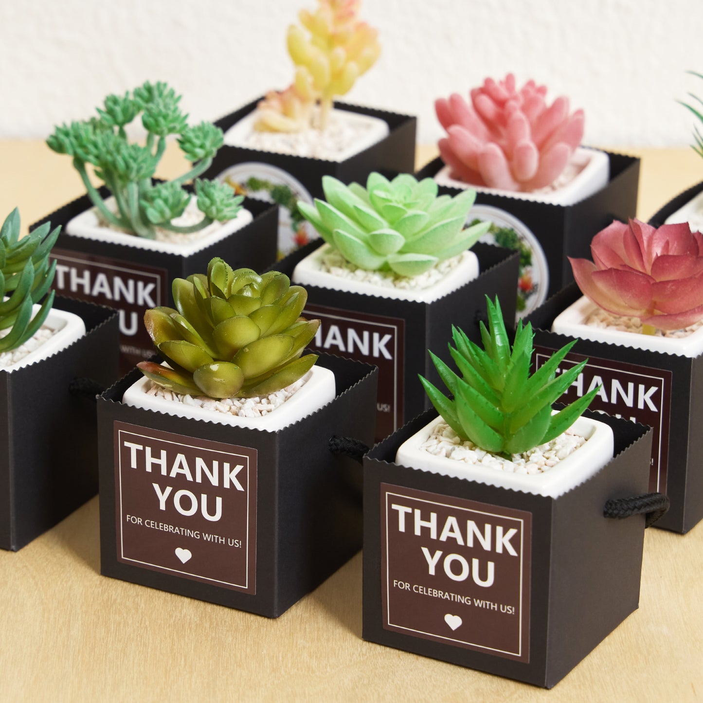 2.5 Inch Succulents Wrap Bags with Thank You &amp; Let Love Grow Stickers, Party Favor Boxes for Baby Shower Favors for Guests, Mini Gift Bags with Handles for Wedding Favors for Guests