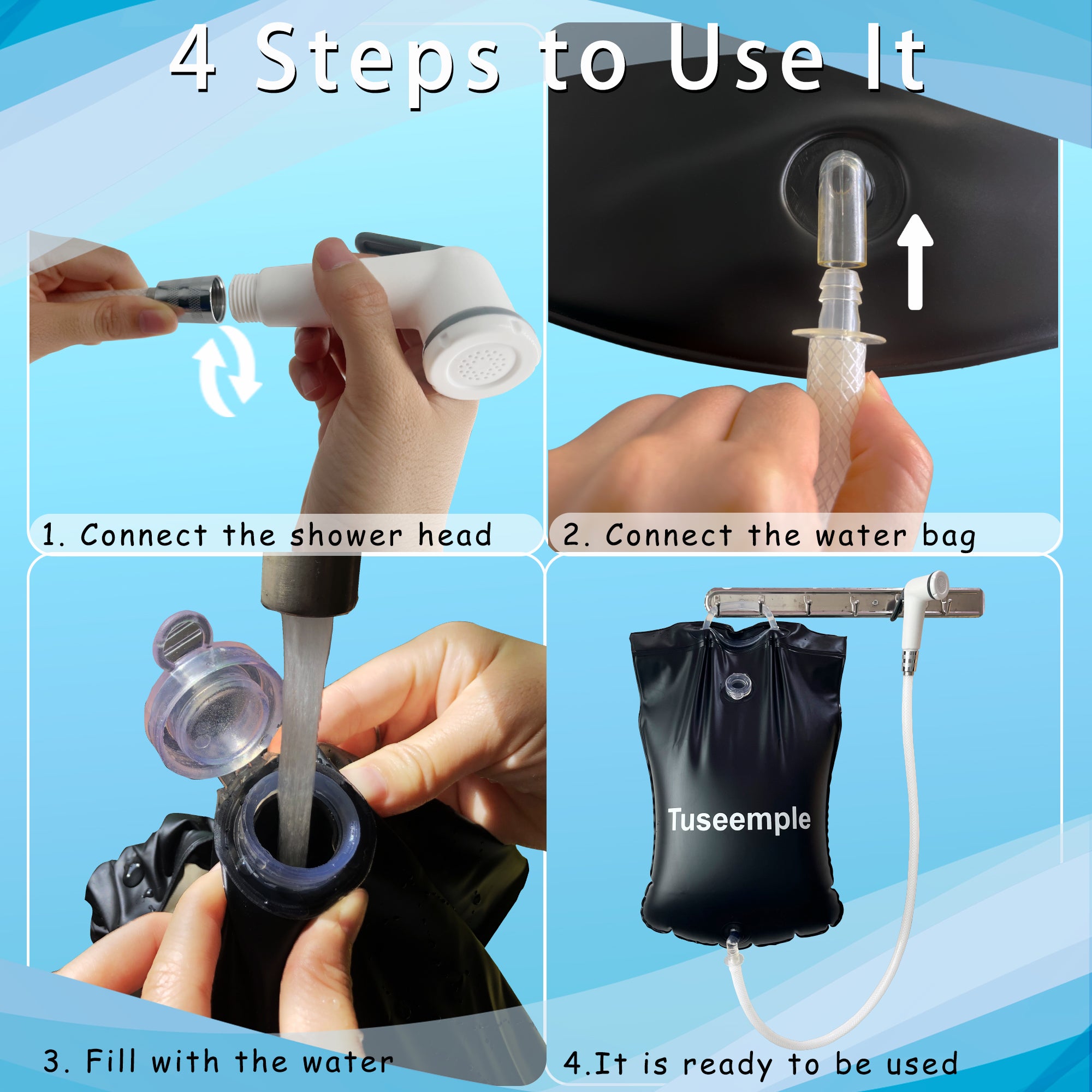 Portable shower water outlet bag